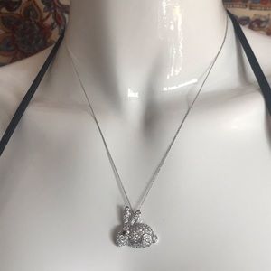 925 Sterling Silver and Crystal Bunny Rabbit Pendant and 18 inch Necklace.